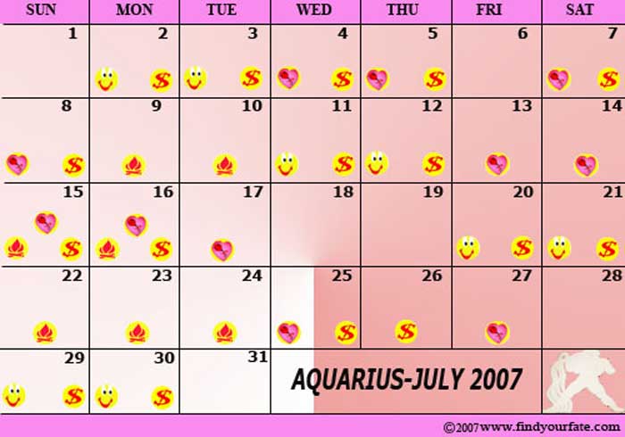 2007 Astrology Calendars For All Zodiac Signs - Aquarius Astrology Calendar For July