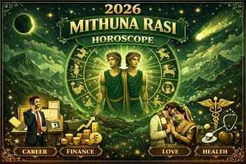 Thumbnail Image for மிதுன ராசி (மிதுன சந்திர ராசி) 2026 இந்தியப் பஞ்சாங்கப் பலன்கள் - காதல், தொழில் மற்றும் ஆன்மீக வளர்ச்சி குறித்த வேத ஜோதிட கணிப்புகள்