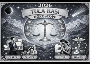 Thumbnail Image for തുലാം രാശി (തുലാം ചന്ദ്രൻ) 2026 ഭാരതീയ വേദ ജാതകം: സാമ്പത്തിക വളർച്ചയും ബന്ധങ്ങൾ സുഖപ്പെടുത്തുന്നതുമായ ഒരു വർഷം