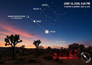 The Planetary Alignment of June 18, 2026: A Rare Meeting of Venus, Jupiter, Mercury, and the Young Moon