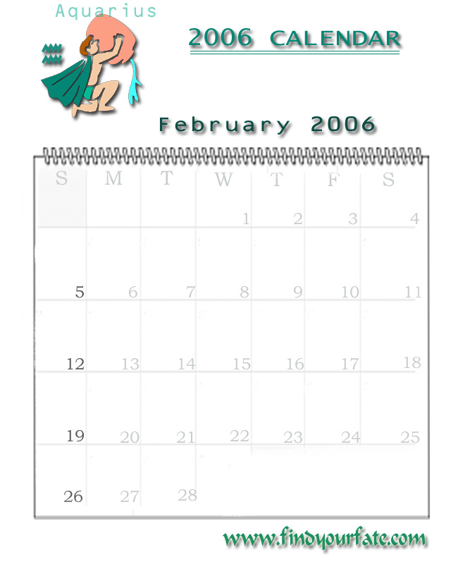 2006 February Calendar - Aquarius