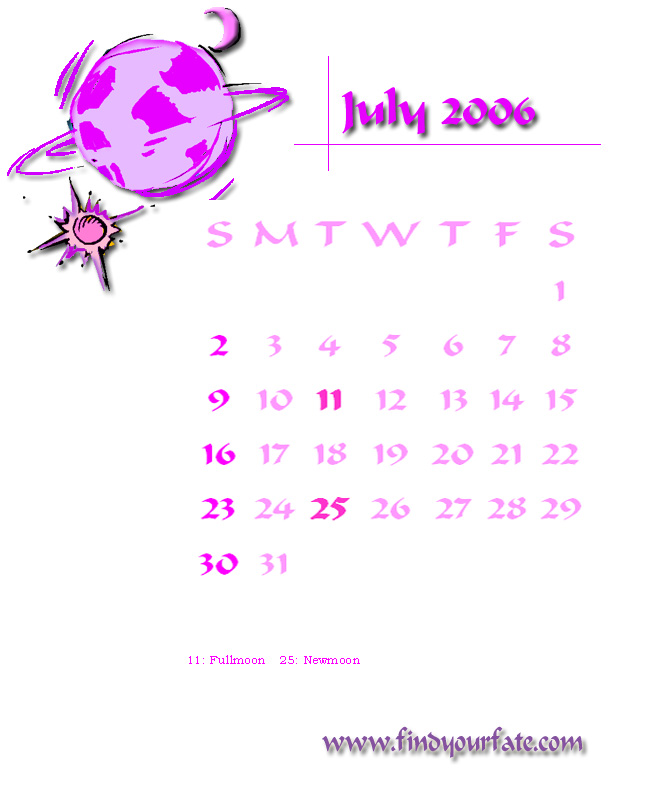 2006 Desktop Calendar - July