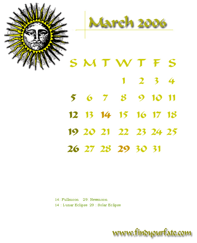 2006 Desktop Calendar - March