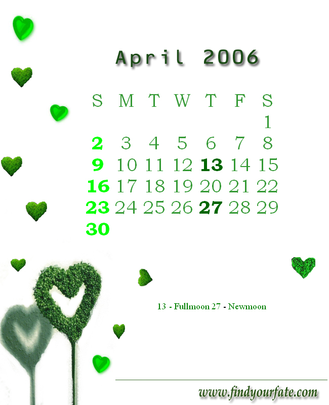 2006 Monthly Calendar - April