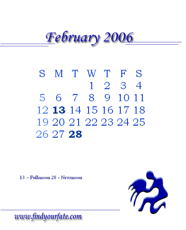 2006 Monthly Calendar - Aquarius