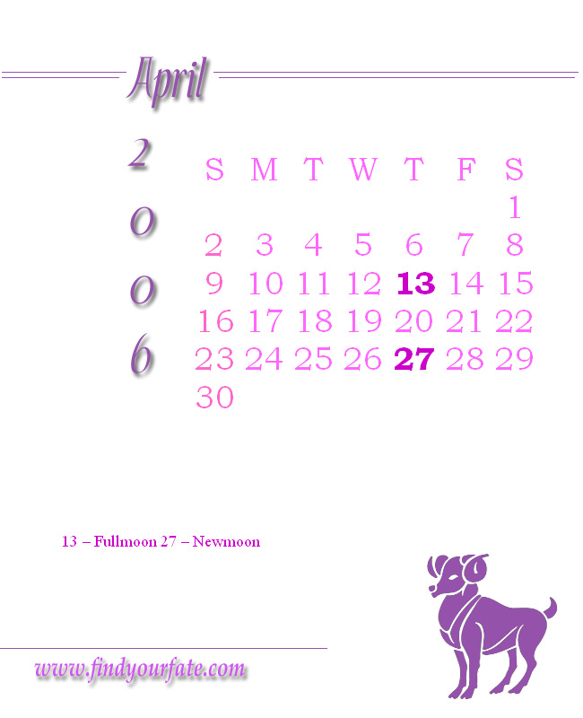 2006 Monthly Calendar - April