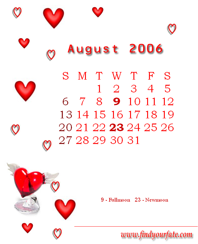 2006 Monthly Calendar - August