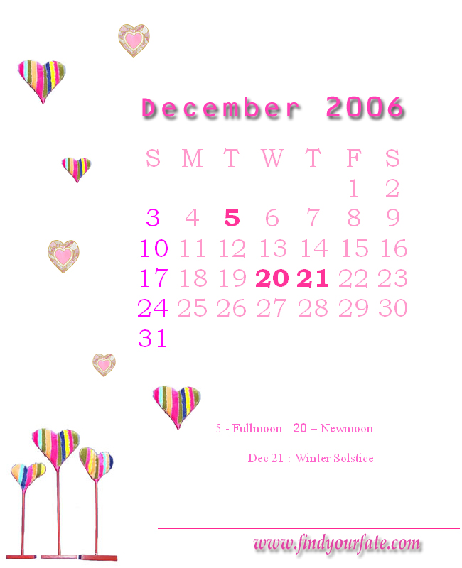 2006 Monthly Calendar - December