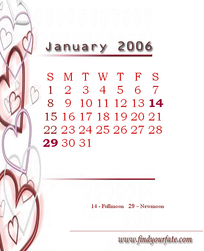 2006 Monthly Calendar - January