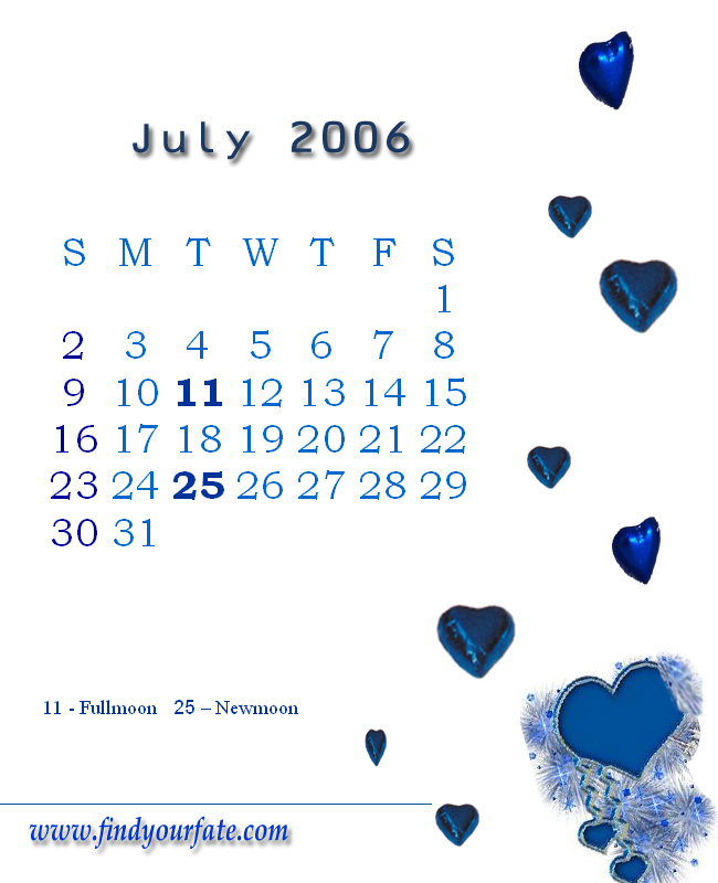 2006 Monthly  Calendar - July