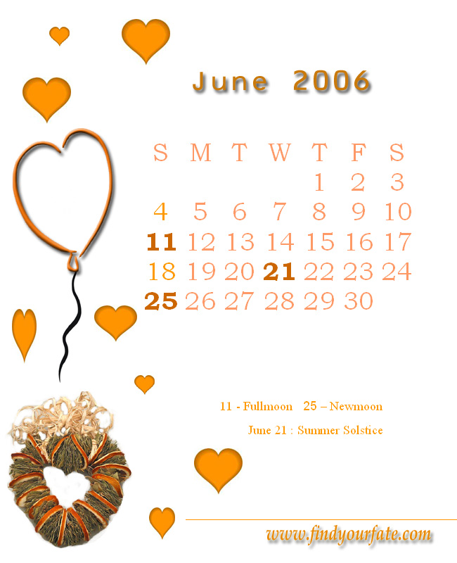 2006 Monthly Calendar - June