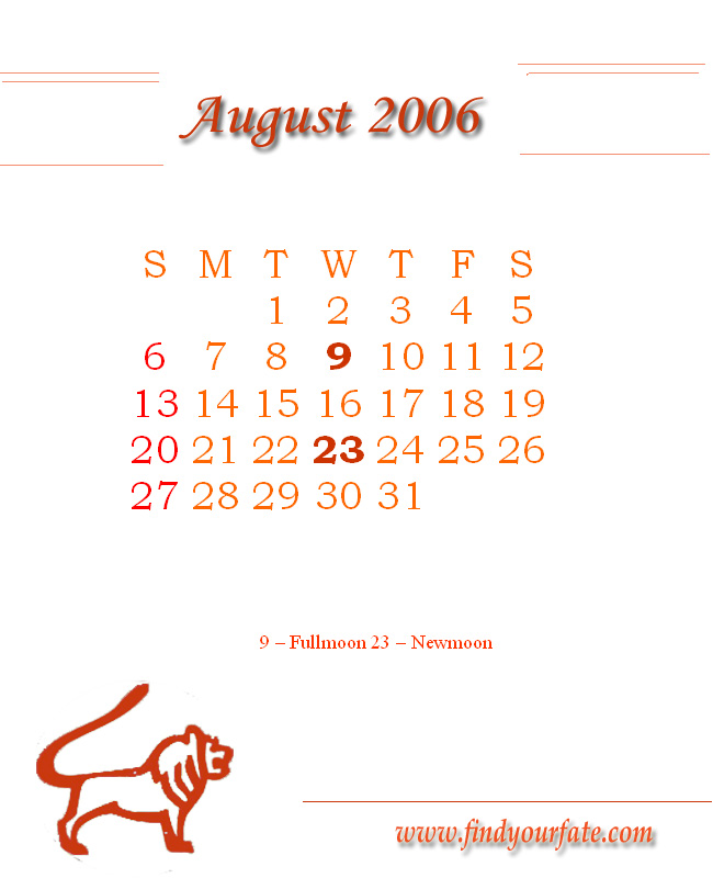 2006 Monthly Calendar - Leo