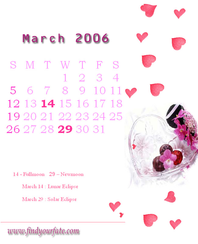 2006 Monthly Calendar - March