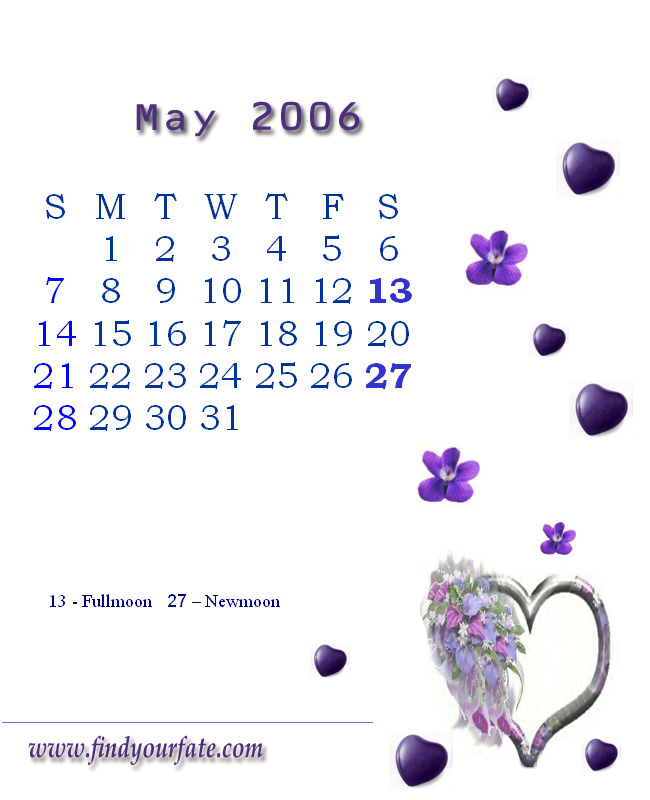 2006 Monthly Calendar - May