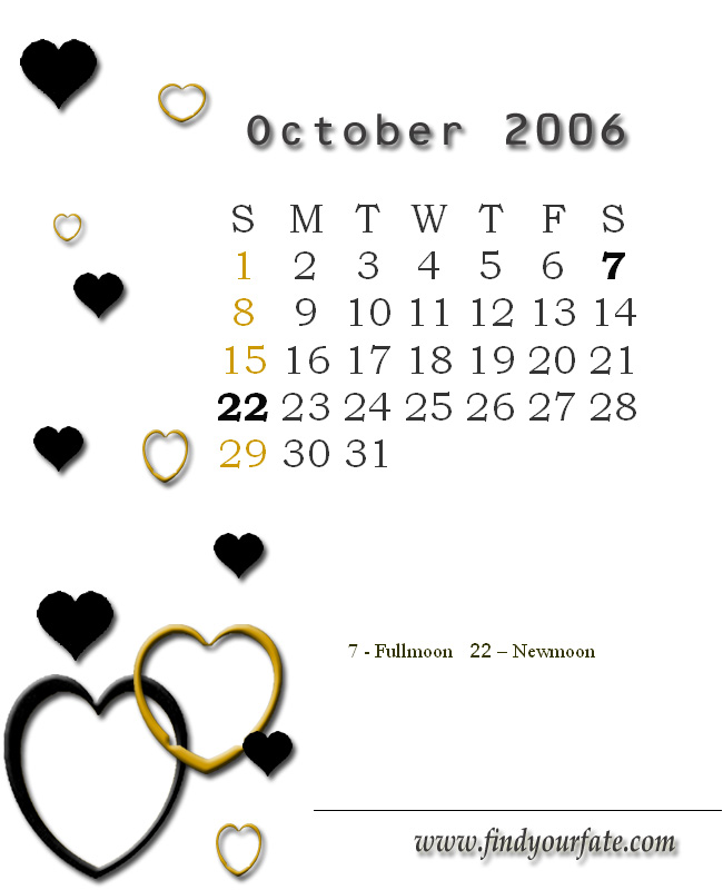 2006  Monthly Calendra - October