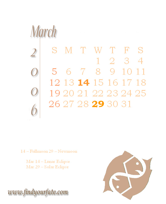 2006 Monthly Calendar - March