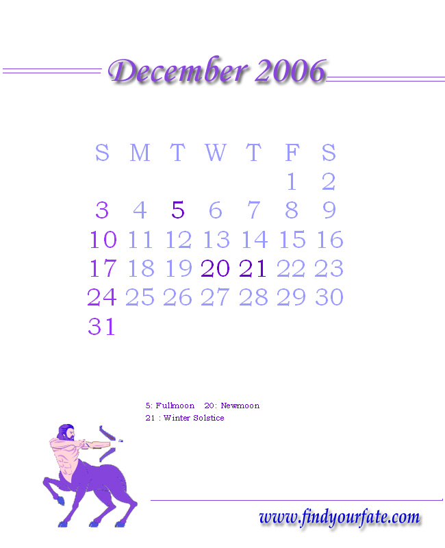 2006 Monthly Calendar - Sagittarius