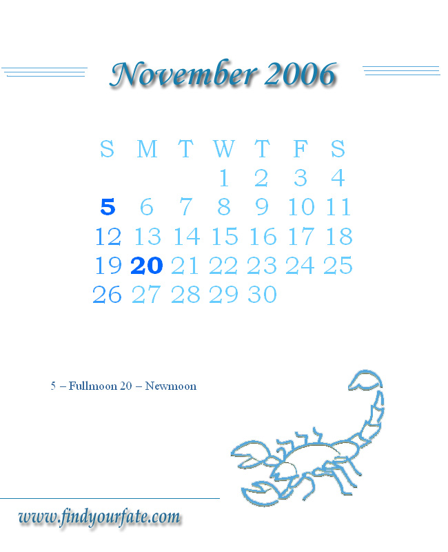 2006 Monthly Calendar - Scorpio