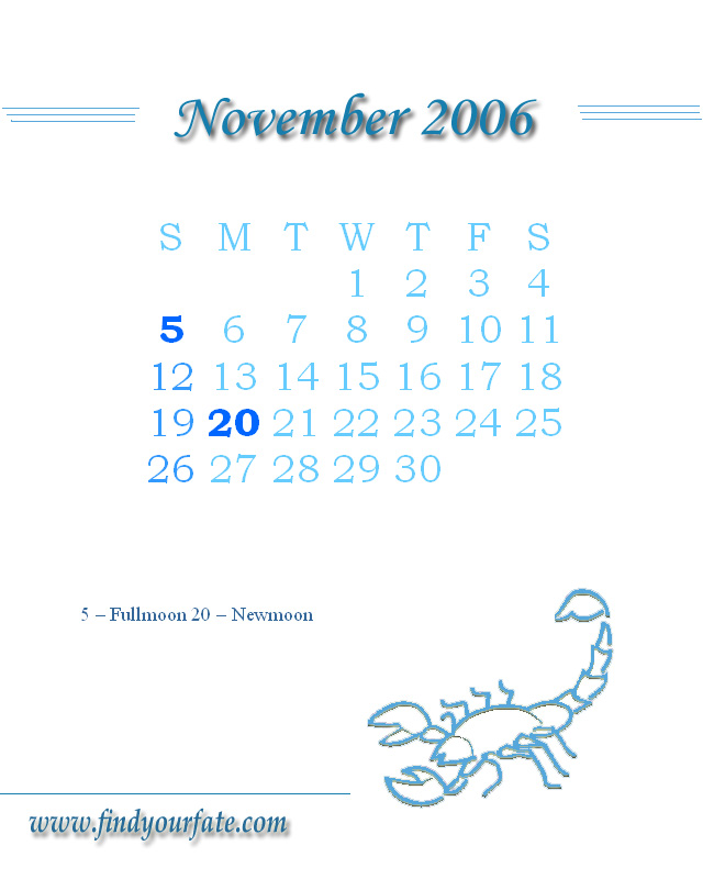 2006 Astrology Monthly calendar for Scorpio Astrology and horoscope