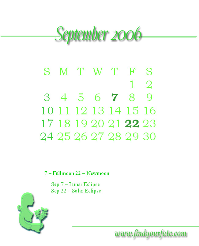 2006 Monthly Calendar - Virgo