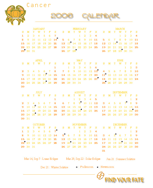 2006 Yearly Calendar - Cancer