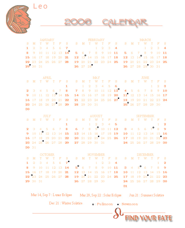 2006 Yearly Calendar - Leo