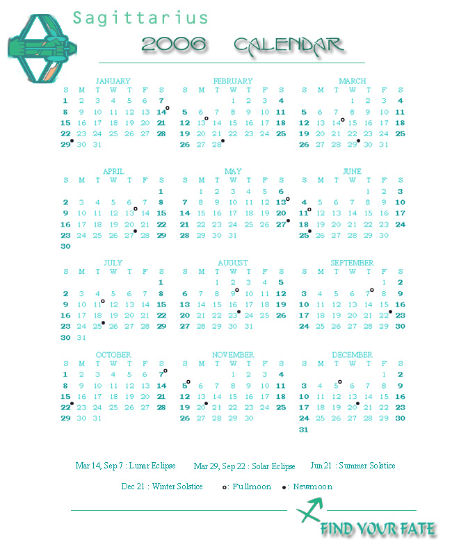 2006 Yearly Calendar - Sagittarius