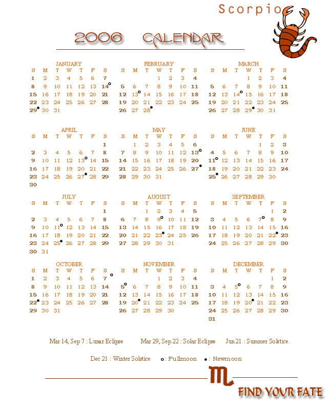 2006 Yearly Calendar - Scorpio