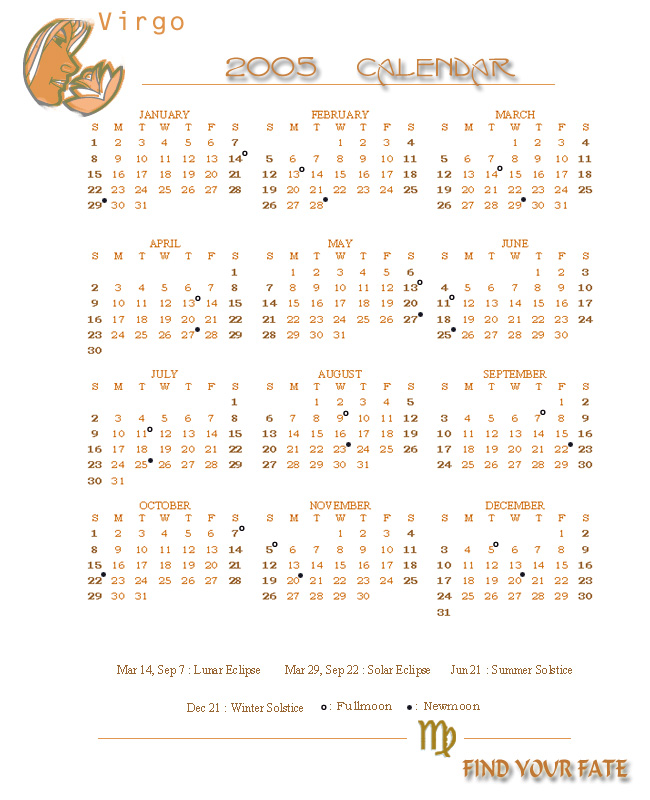 2006 Yearly Calendar - Virgo