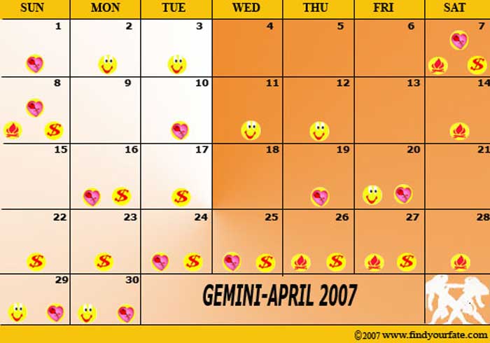 2007 April Gemini calendar