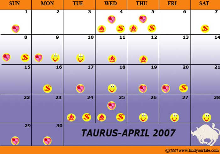 2007 April Taurus calendar