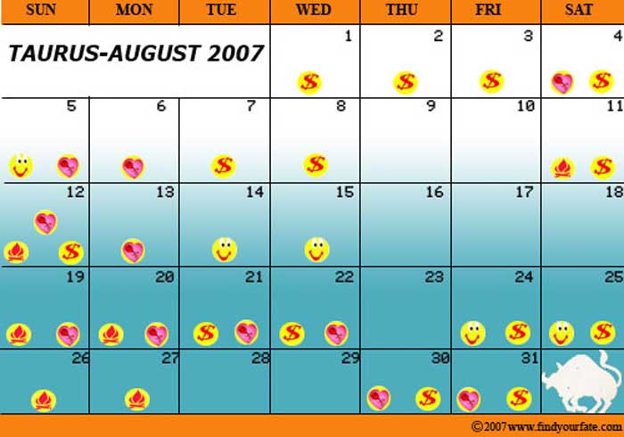 2007 August Taurus calendar