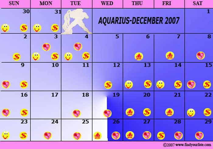 2007 December Aquarius calendar