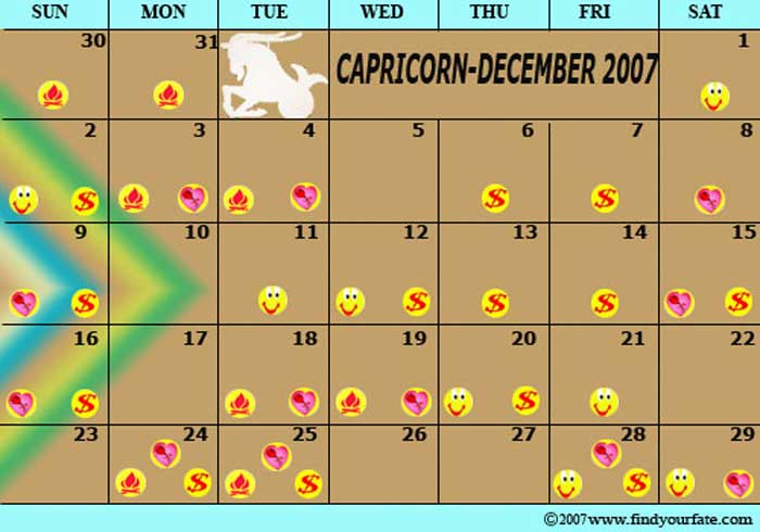 2007 December Capricorn calendar