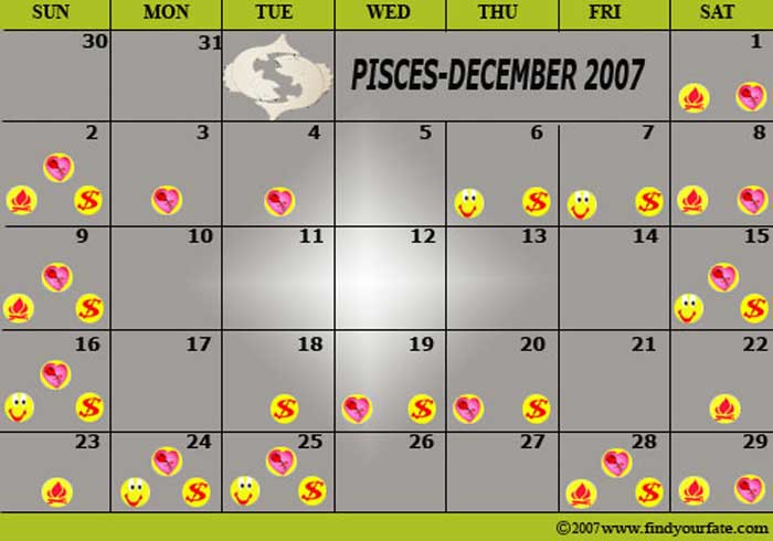 2007 December Pisces calendar