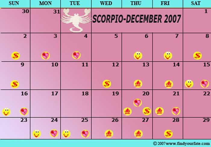 2007 December Scorpio calendar