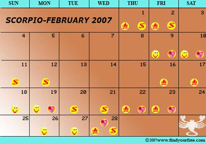 2007 February-Scorpio calendar