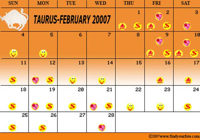 2007 February-taurus calendar