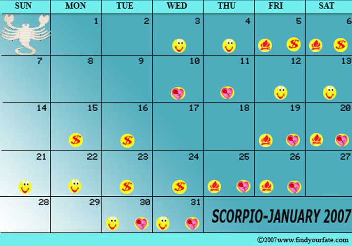 2007 January-scorpio calendar