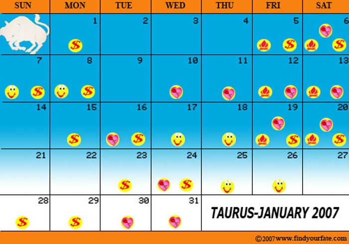2007 January-taurus calendar