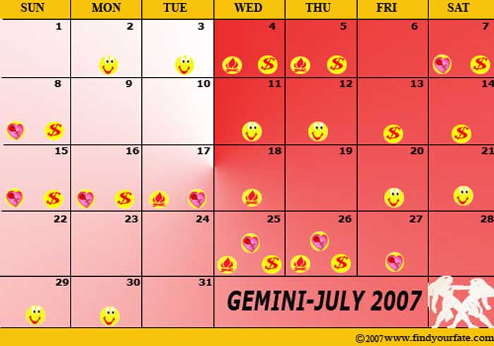 2007 July Gemini calendar