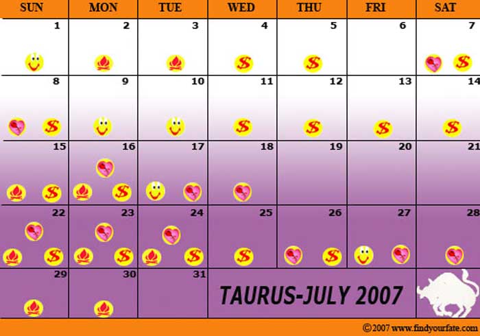 2007 July Taurus calendar
