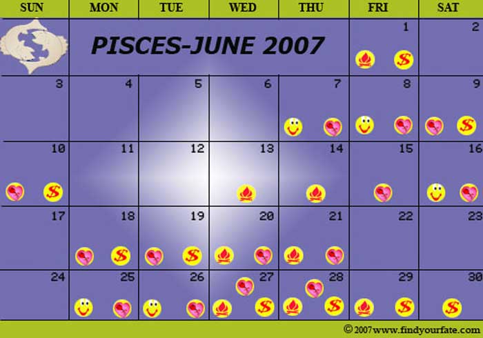 2007 June Pisces calendar
