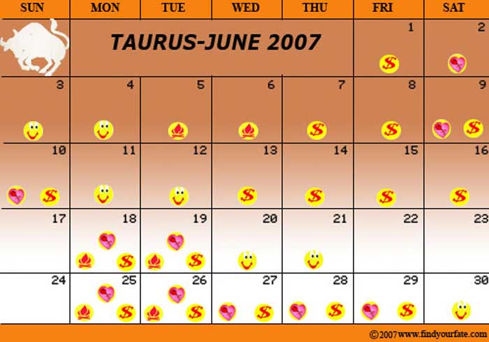 2007 June Taurus calendar