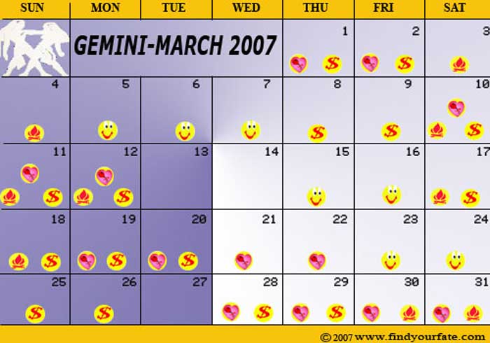 2007 March Taurus calendar