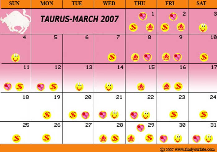 2007 March Taurus calendar