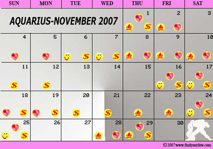 2007 November Aquarius calendar