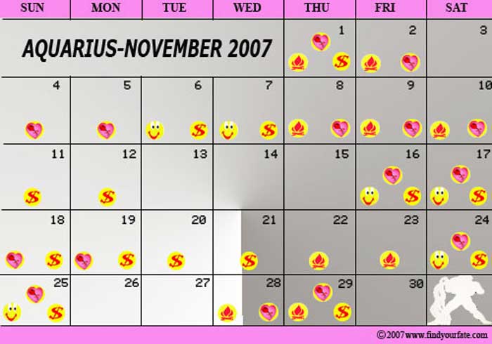 2007 November Aquarius calendar