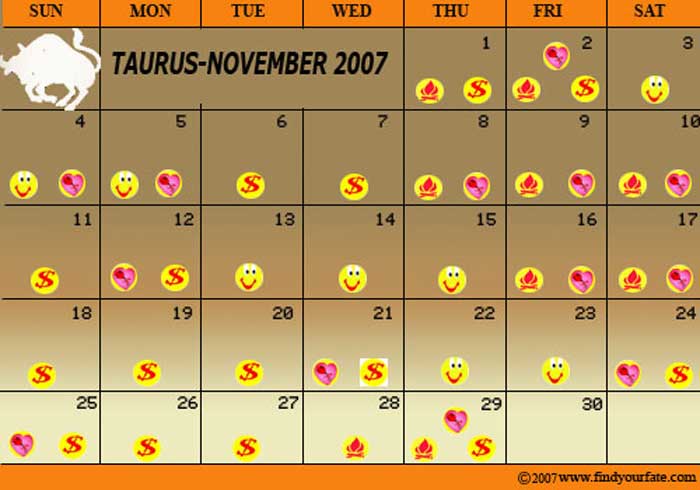 2007 November Taurus calendar