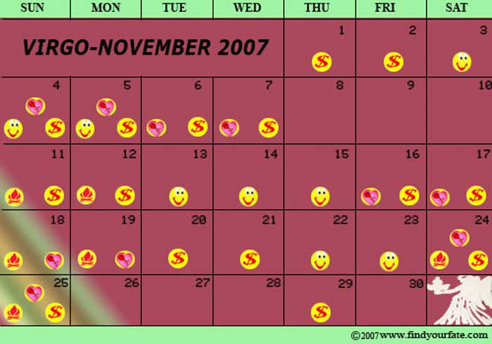 2007 November Virgo calendar